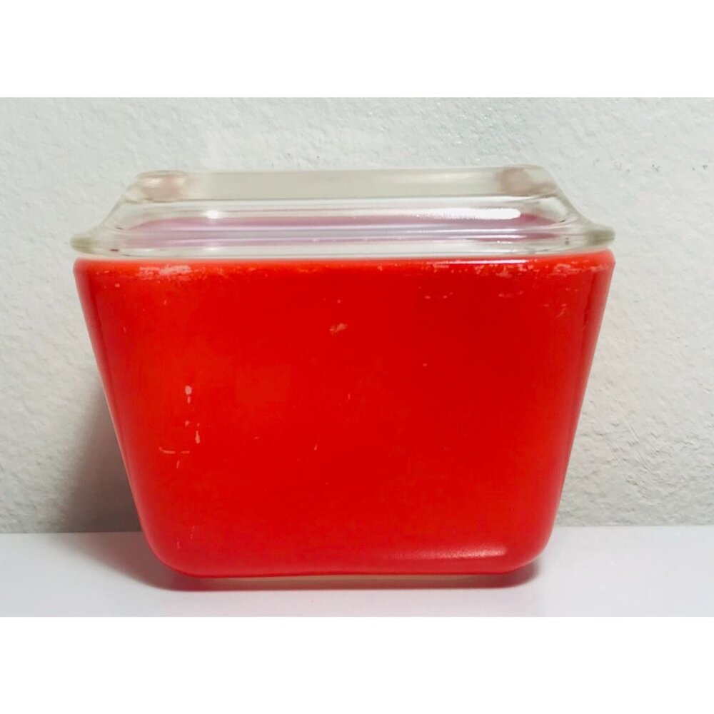 Vintage Pyrex Red Refrigerator Dish With Lid USA Food Storage Single Small